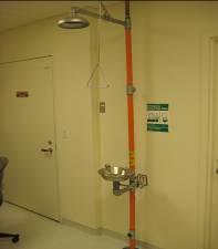 Use of emergency shower and eye wash stations 1. There are six emergency shower and eye wash stations in the cleanroom. 2. Know where the closest one to you is. 3.