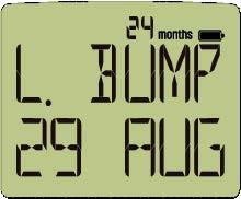 BUMP (the date of the last bump test) followed by BUMP DUE. Audible, visual & vibrating prompting to apply gas will automatically start. The display will alternate between BUMP DUE and APPLY GAS.