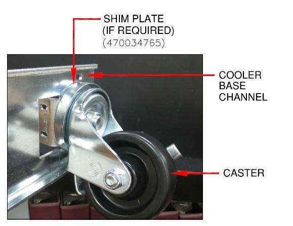 Nut insert (to fit casters) is flush with the bottom surface of base channel.