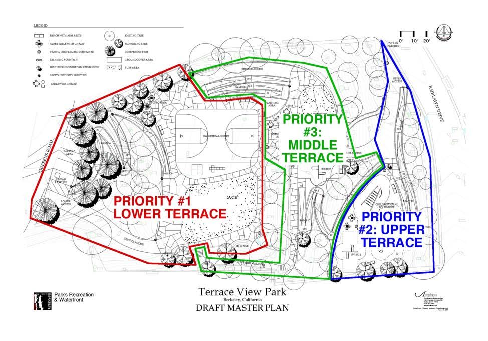 Implementation Phasing The renovation of the park will likely be phased due to the overall costs and complexity of construction. The community discussed priorities and recommended three phases.
