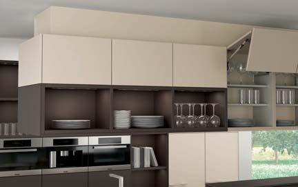 This geometrical architectural solution is maintained by the shelf units in the tall unit run.
