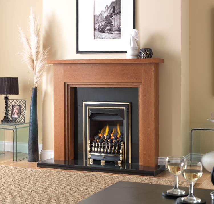 26 Visage Timeless design with classic detailing available in a black & brass finish. The deep coal fuel bed holds random coals to provide that real coal fire look and feel.