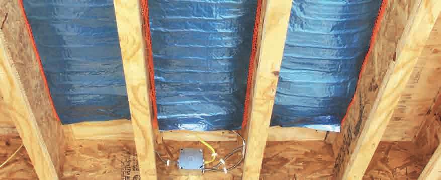 Insulation below the tubing and at joist ends is recommended to ensure heat transfers in the desired direction.