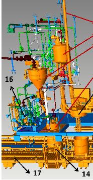 Fig. 5. Plant overview, process area (3D PDMS model) For the further processing, the drum is opened by the drum capping (12) device.