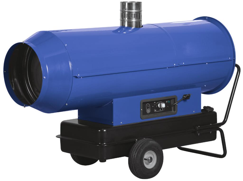 Blaze Made Blaze Diesel indirect-fired portable heaters with embedded burner with combustion air obtained from the main ventilation fan.