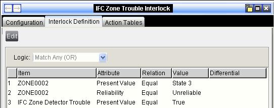Figure 55: IFC Zone Detector Interlock Definition Zone Smoke LED - IFC Zone Trouble Interlock Definition The IFC Zone Trouble Interlock Definition (Figure 56) contains a point for the present state