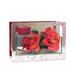 BCCR Square glass with red and silver glass, two glitter roses and tea light holder 14cm BCCR-RR Red BCC Circular glass with red and silver glass,