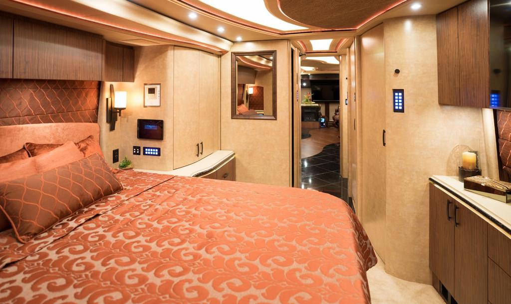 2019 Marathon Coach #1277 PREVOST H3-45 DOUBLE SLIDE RETAIL: $2,265,486 New Wave Pattern Ceiling Full Bath and a Half Under Floor Heating System Fisher Paykel Induction Cooktop Fireplace Insert in