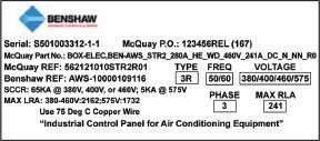 Controls Wye-Delta Starter Panel Code 09= WD Starter Label example. Refer to the Starter Label to identify the Starter Max RLA.