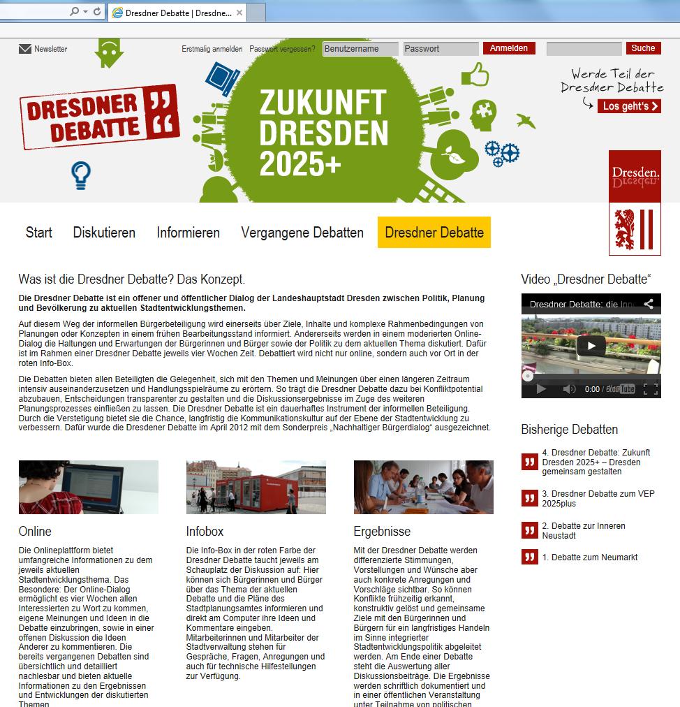Dresden specific tool for citizen participation in urban development planning Online dialog Offline dialog face to