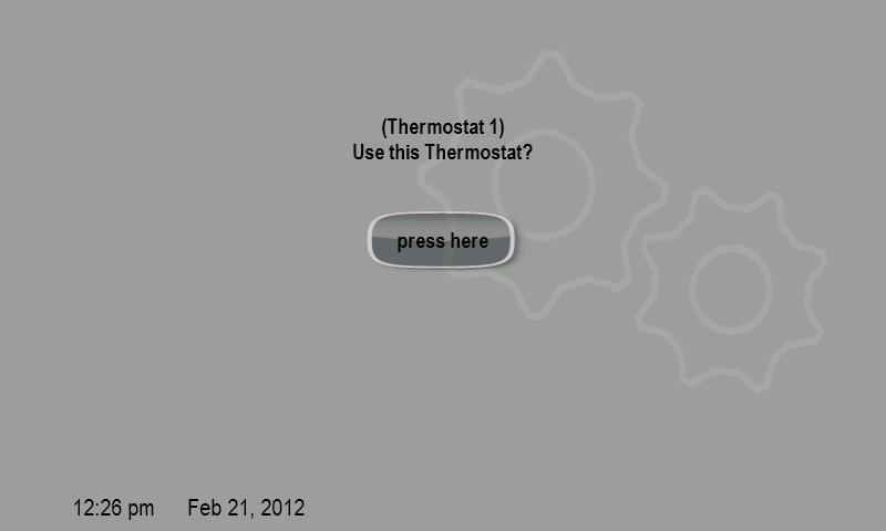 After power is applied to the thermostat for the first time, it displays the icomfort splash screen, checks the system for installed devices, and displays the