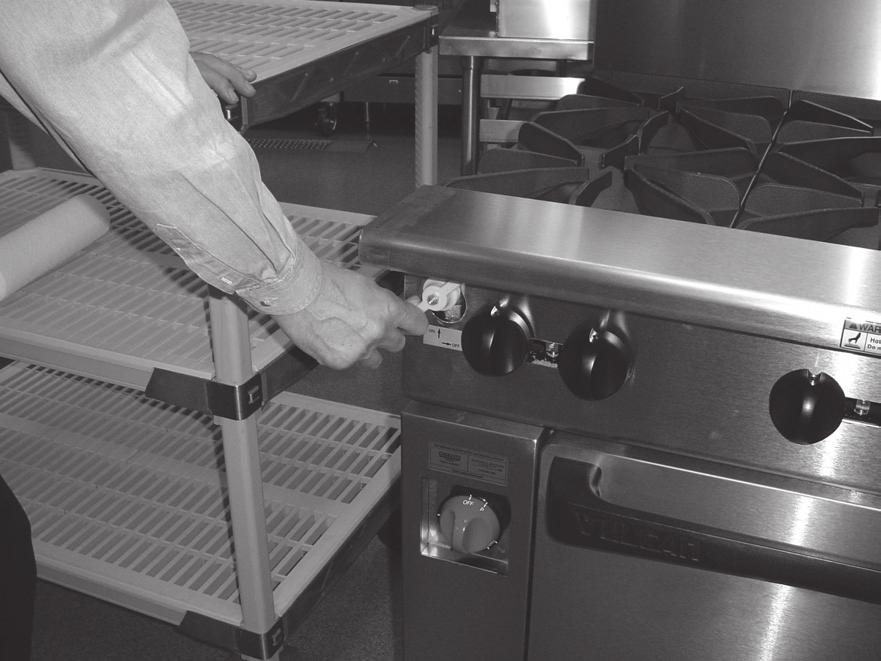 CLEAN AFTER EACH USE Open Top, Oven and Exterior 1. Turn the yellow gas valve handle located on the front of the range to the OFF position (Fig. 9). 2.