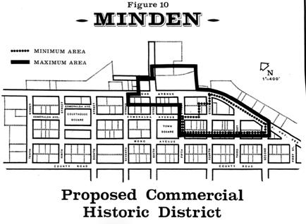 RIGHT: Proposed Historic Districts In 1980, the Town did a study of historic resources in Minden.