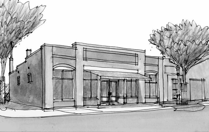 Remove wood siding and canopy Replicate original storefront and windows Repair and clean original brickwork RIGHT: Facade Restoration The sketch to the right illustrates what could be uncovered as
