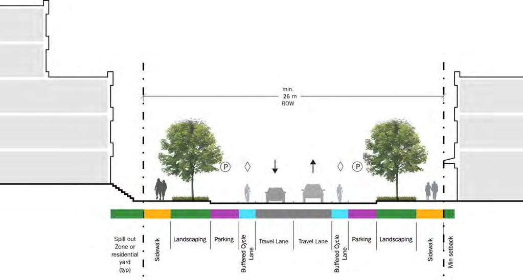 East of Valley Farm Road, Pickering Parkway will be a complete street with equal priority for pedestrians, cyclists, and vehicles, and