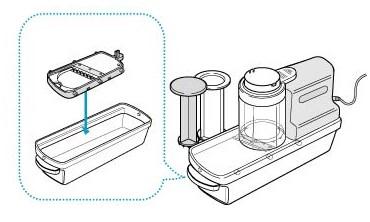 Place the plate frame onto the container. Put the cover and the main unit on the container. 3.