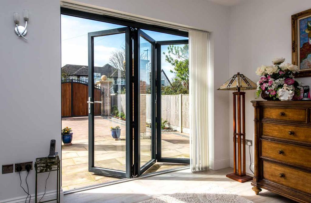 Folding doors for internal use can be specified with a low threshold or a rebated track so that two floor levels can remain constant.