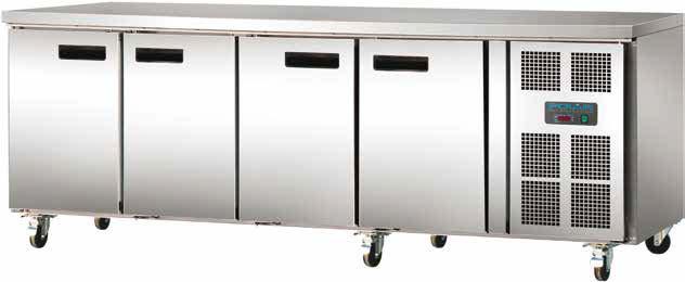 67 kwh/annum -2 C to 8 C 32 C R600a 860(H) x 1795(W) x 700(D)mm 144kg 4 Door Counter Fridges Ideal for commercial kitchens where space is at a premium, these counter units provide chilled storage and