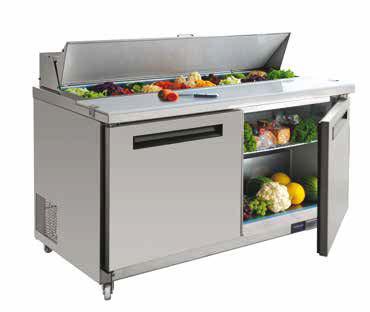 Mega Top Preparation Counters 1555mm Large capacity refrigerated salad counters with gastronorm storage area. Stainless steel exterior and insulated stainless steel lid.
