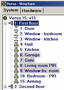 SATEL VERSA 25 In the DLOADX program, the partition parameters are programmed in the "Versa Structure" window, "System" tab.
