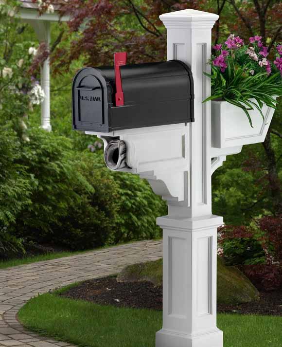 Signature Plus Signature Plus Mail Post (5808) Includes decorative post, planter arm, and mailbox support arm with paper holder slot. Medium mailbox recommended, minimum 6 1/2 inch width.
