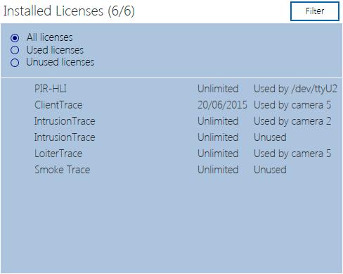 User Manual Xtralis Xchange Tool Filtering Installed Licenses To filter the list of installed licenses, proceed as follows: 1. In the Installed Licenses pane on the right, click Filter.