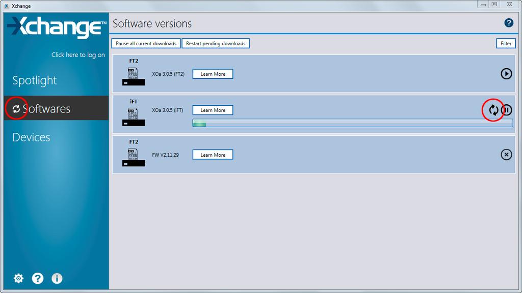 User Manual Xtralis Xchange Tool 2. In the menu on the left, click Softwares. Xchange shows the list of available software versions. New software appears on top of the list. 3.