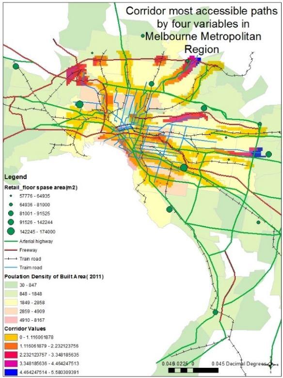 Figure 9: the most accessible corridors considering road and public transport variables In this pattern spatial distribution of corridors is wide.