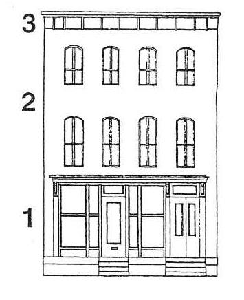 Because many of the commercial buildings are so closely spaced along the street, the facades - or front walls - of the buildings are particularly important.