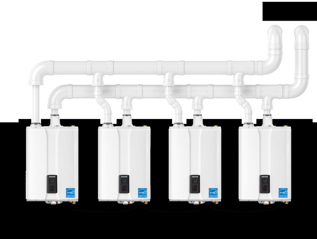 Common venting up to 8 units and cascade capable up to 16 units Navien s two largest condensing boilers, NHB-110 and NHB-150, can be