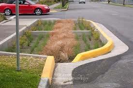 a waste Green streets are landscaped streetside planters or