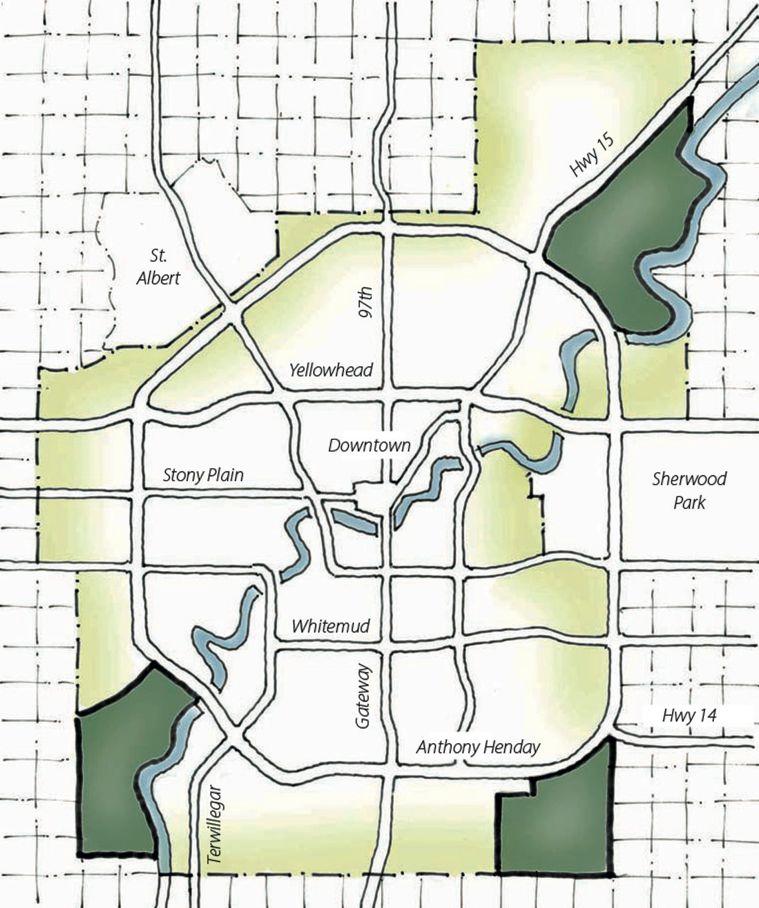 2. Where and How the Guidelines Apply Figure 1: Edmonton s Urban Growth Areas Urban Growth Areas are identified in dark green.