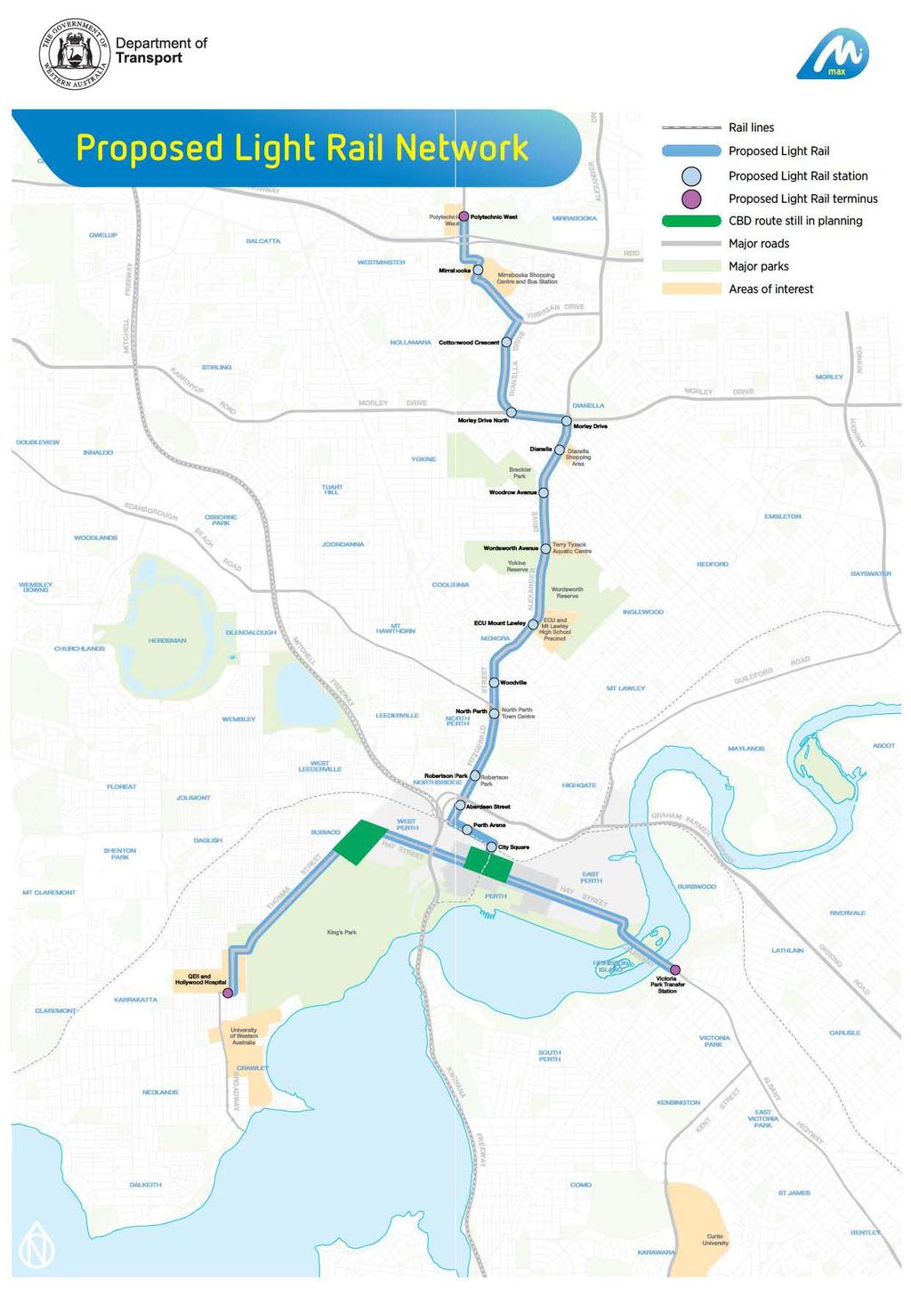 Map : Proposed MAX Light Rail Network http://max.wa.gov.au/portals/13/docs/max_proposed_route_map.