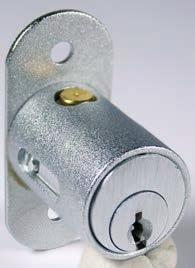 Surface mounted and requires 57/64" diameter hole for cylinder. Cam style with 90 turn. Four or five pin available in 26D, 4, & 4G finish. Master keying available. CompX National part numbers.