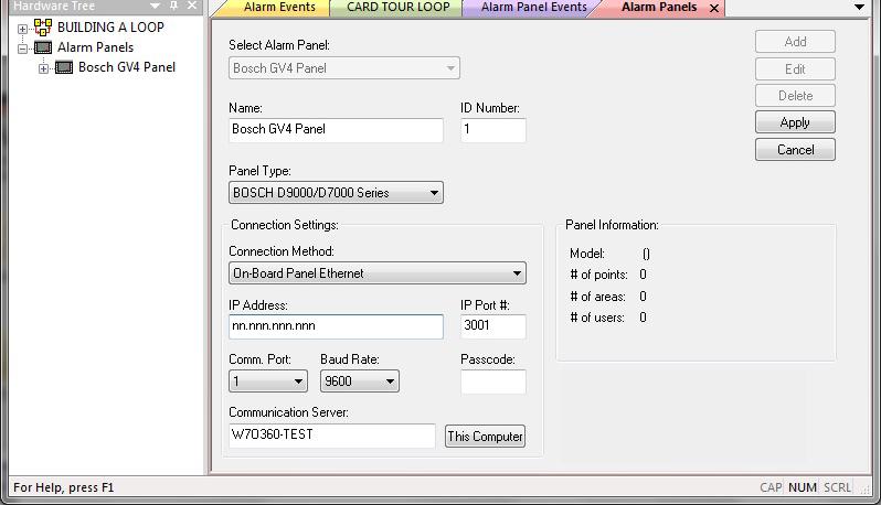 2.4 Adding an Alarm Panel Galaxy Interface Manual for Bosch G-series Alarm Panels The alarm panel must be added in the System Galaxy software before the GCS Alarm Panel Service will connect to the