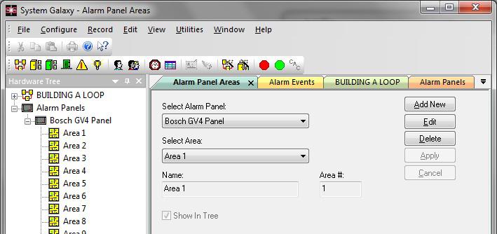 2.5 Adding an Alarm Panel Area The Alarm Panel Area should be added in the System Galaxy software. The programming must match the Alarm Panel Area configuration.