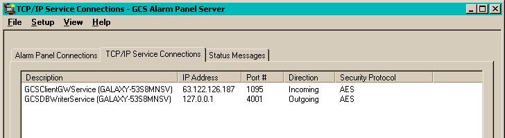 3.2.7 How to see and manage the IP connections between services The TCP/IP Connections tab shows the incoming and outgoing IP connections between GCS Services.
