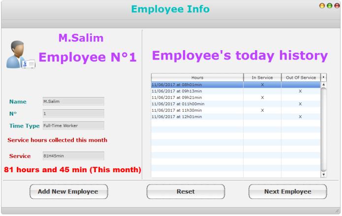 The software also allow to review the history of all visitors (customers) and statistics every month, the software also permits to create, edit and expose employees profiles and calculate their
