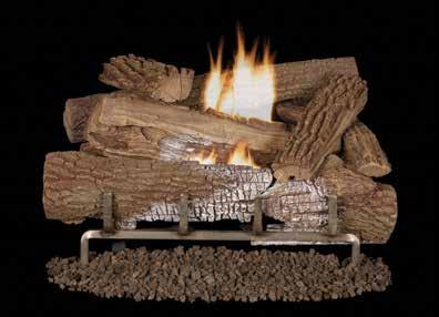 The burner is cantilevered to produce tall flames that will not be dwarfed by its massive 19" high logs, the tallest in the