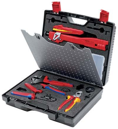 Tool Case for Photovoltaics, MC3 (Multi-Contact) 91 > the complete tool set to install MC3 connectors > with service tools (hexagonal key) for the change of crimping dies shock resistant