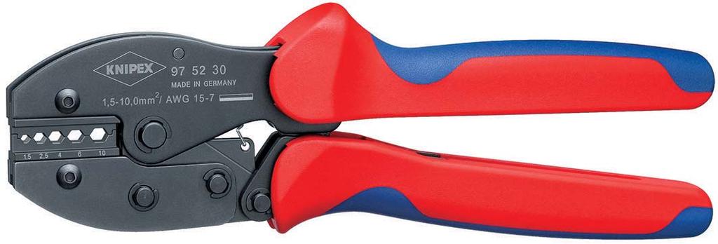 KNIPEX PreciForce Crimping Pliers > repetitive, high crimping quality due to precision dies and integral lock (self releasing mechanism) > crimping pressure has been set precisely (calibrated) in the