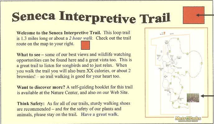 85 Trail Head Signs Self-guiding interpretive trails use two different types of signs: one large trail orientation sign, called a trail head sign, and several smaller trail stop/station signs located