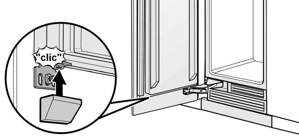 The number of the lower fastening angles depends on the width and the design of the furniture door. Screw on lower bracket.