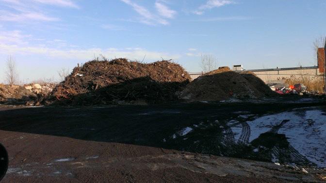 Over 11,000 tons of material was converted to compost which is available for residents to use. Yard waste waiting to be composted at the DPW Engineering Garage.