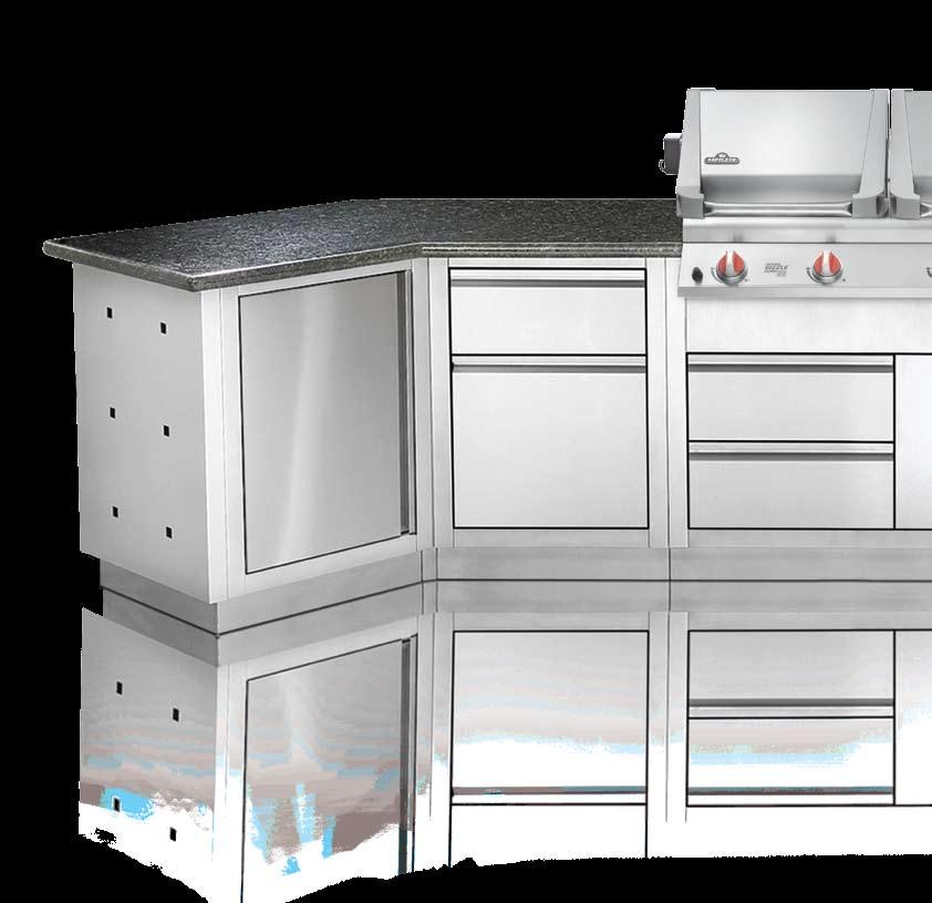 your outdoor kitchen oasis OASIS 400 shown with BIPT750RBI Grill Head Features: OASIS Modular Islands Powder coated galvanized steel Stainless steel doors and drawers for longevity Knock outs for
