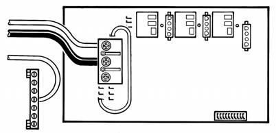 A 120V power supply (1 hot wire, 1 neutral wire, and a ground wire) can then be hard wired to the power input terminal block labeled TB1.