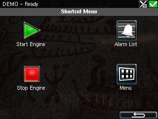 Shortcut Menu The command page Shortcuts can be accessed in two ways. - From the Instrument view, press the top-left corner of the screen.