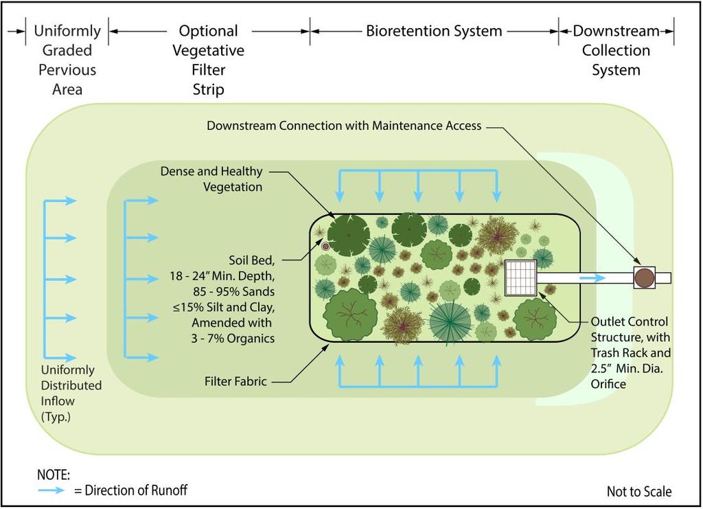Design Criteria Basic Requirements Although the subsurface components differ, underdrained bioretention systems and