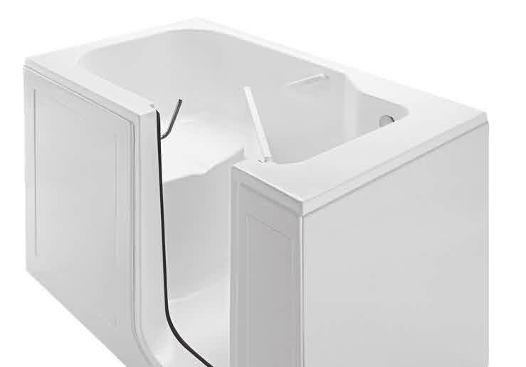 WALK-IN TUB CONSTRUCTION AND FEATURES Soaker Available colors are white and biscuit. Stainless steel structural frame with 6 leveling feet.