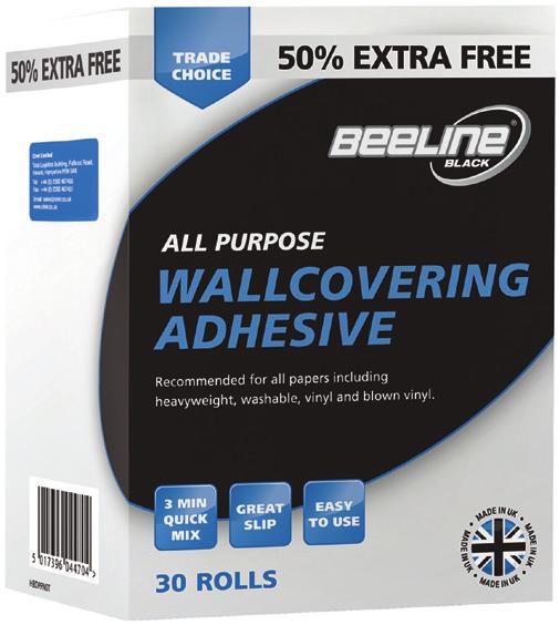 washable, vinyl, and blown vinyl + Quick mix in 3 minutes + Super strong bond and excellent slip to assist pattern matching HBDPFN0F 5 Rolls (6 Pints) All Purpose Adhesive 5 rolls /6